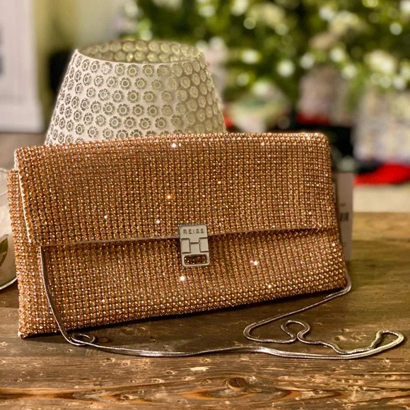 NWT Reiss Sparkly Purse Evening Bag Shoulder Clutch Peach Pinkish Bling - Picture 2 of 11
